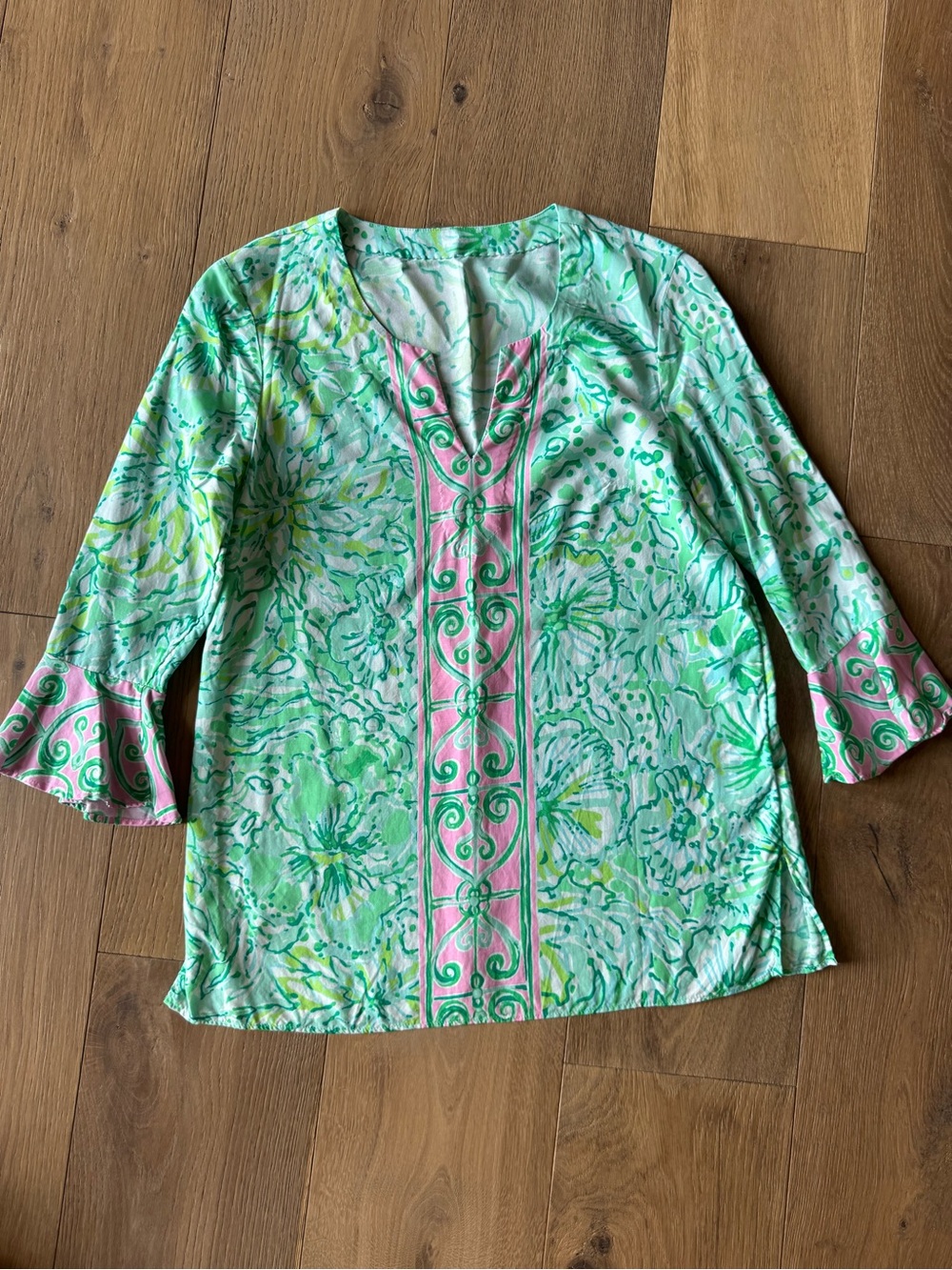 Lilly Pulitzer Mint Green & Pink Floral Print V-Neck Tunic